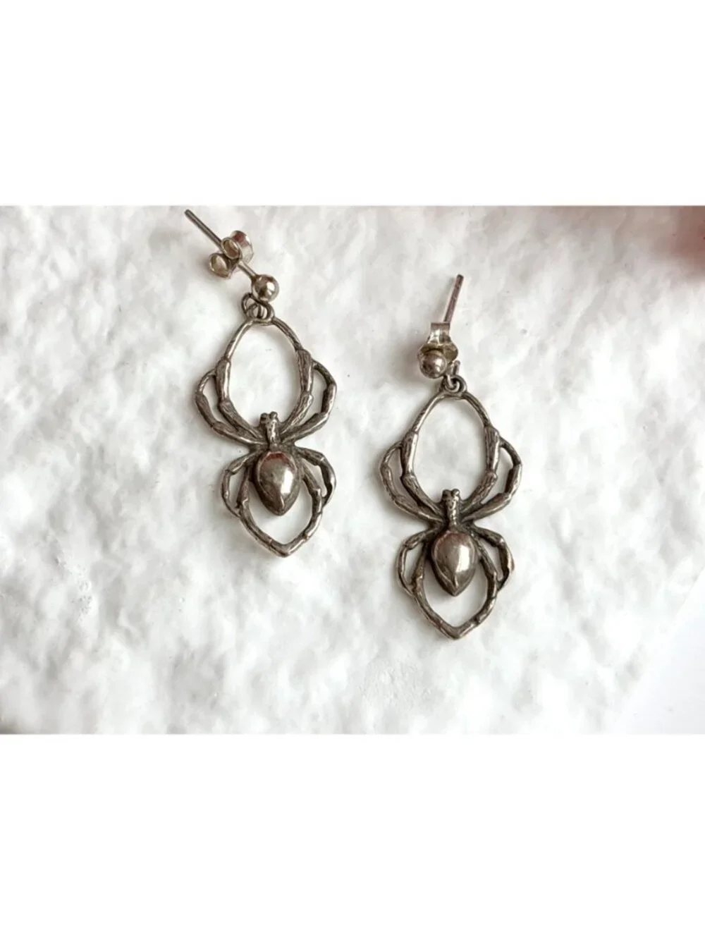 Awesome Spider Figural Hand Carved Vintage Sterling Silver 925 Drop Earrings